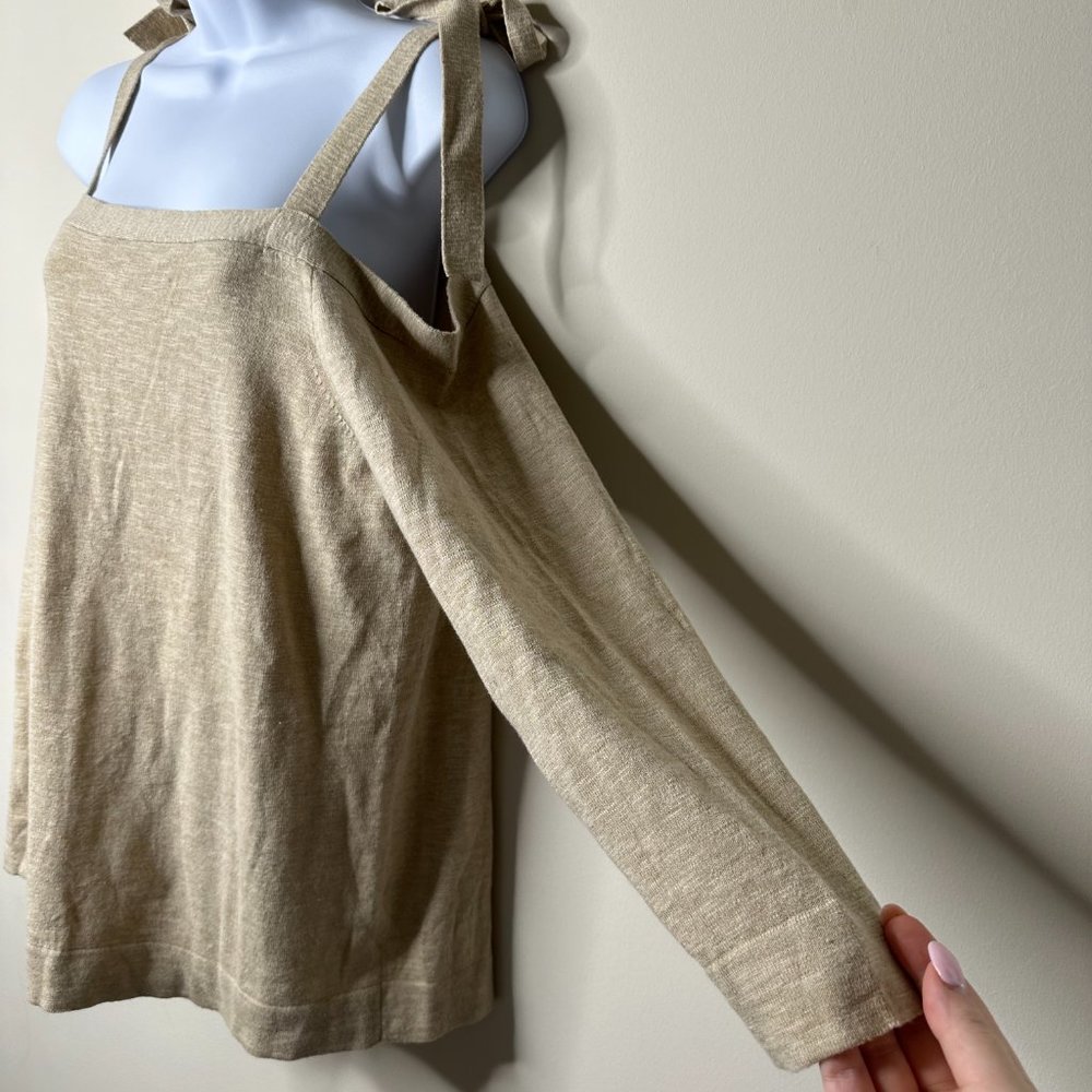 J. Crew Beige Cold Shoulder Top Women's Large NEW - Picture 2 of 5